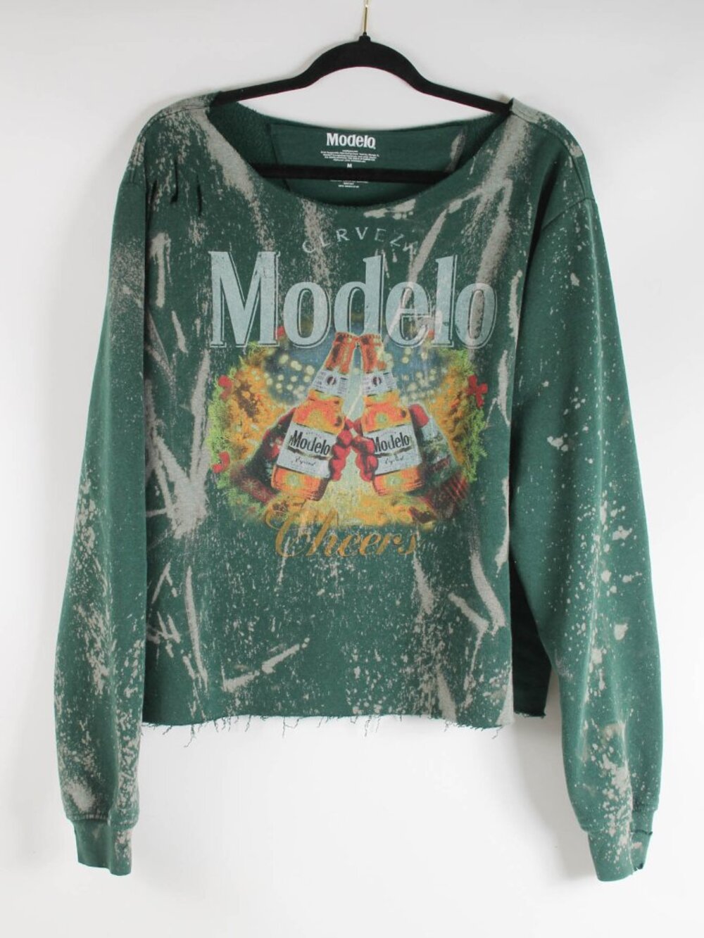 Modelo Cerveza Distressed Bleached Sweatshirt Men's M Green